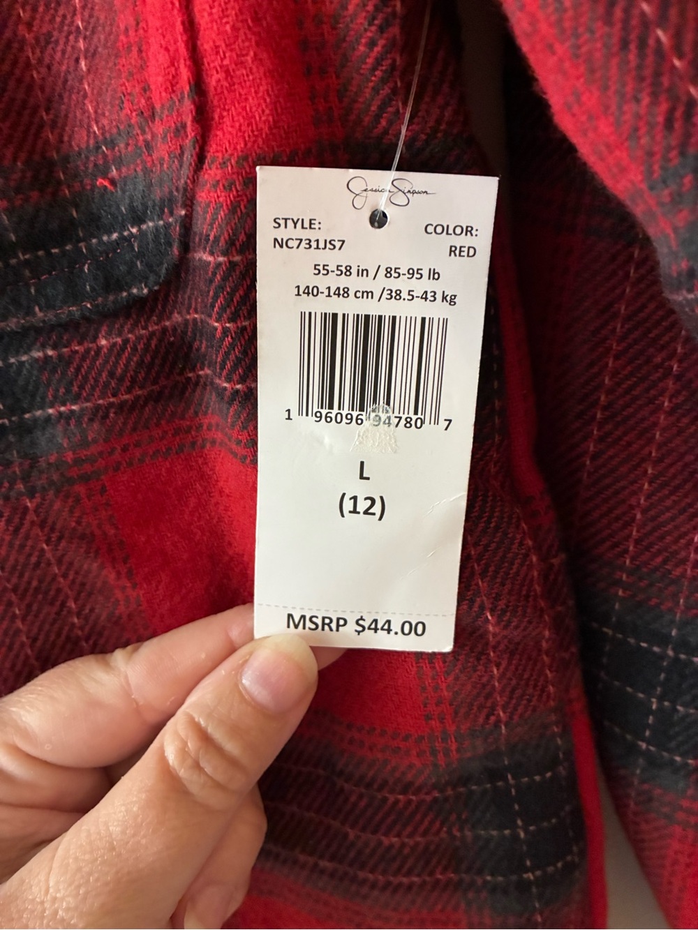 Jessica Simpson Red & Black Plaid Button-Front Kids Shirt Jacket - Picture 2 of 5